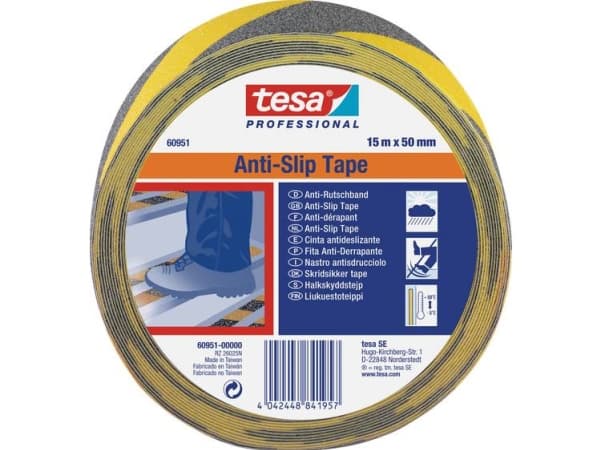 Skridsikker tape Tesa 60950, 50 mm x 15 m, gul/sort