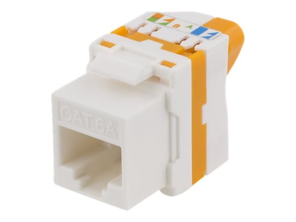 Deltaco MD-123, Cat6A Keystone jack, Oranssi, Valkoinen, Cat6a, 26/23, Kulta, 17 mm