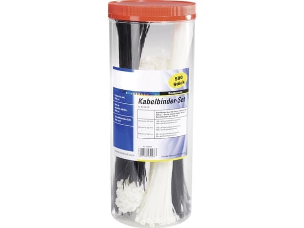 TRU COMPONENTS 1566530 Kabelbindersortiment 100 mm, 200 mm, 300 mm 3.60 mm Sort, Natur 500 stk
