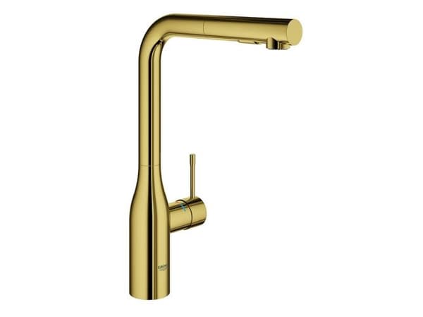 Grohe Essence etgrebs køkkenarmatur med højt udløb og udtrækkeligt udløb. Poleret Cool Sunrise.