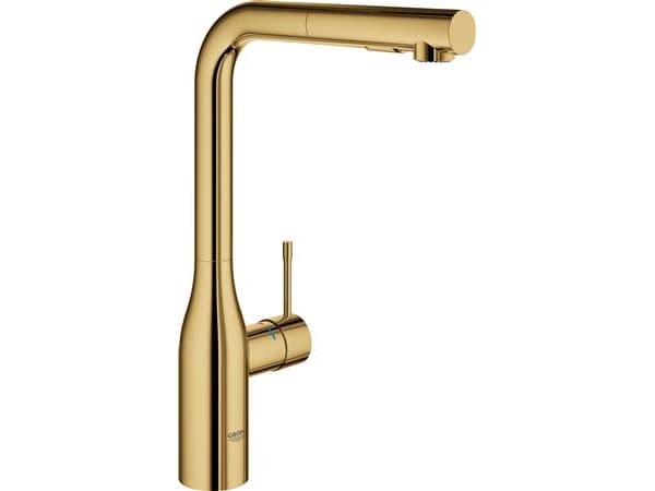 Grohe Essence etgrebs køkkenarmatur med højt udløb og udtrækkeligt udløb. Poleret Cool Sunrise.