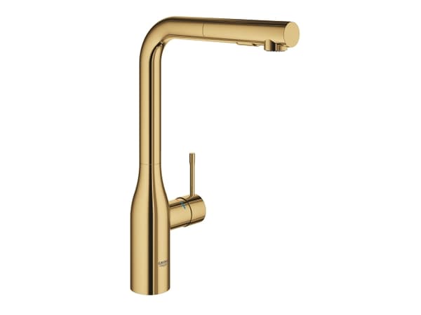 Grohe Essence etgrebs køkkenarmatur med højt udløb og udtrækkeligt udløb. Poleret Cool Sunrise.