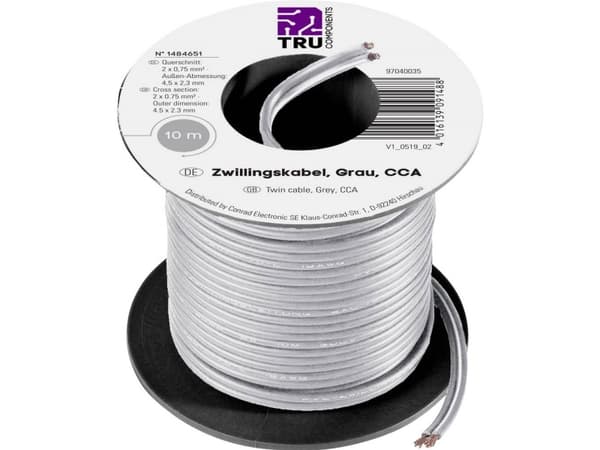 TRU COMPONENTS 93030c503 Lanka 2 x 0,75 mm² Harmaa 10 kpl