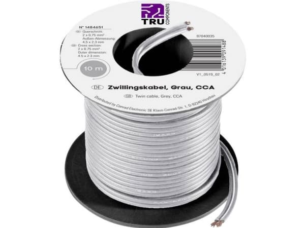 TRU COMPONENTS 93030c503 Lanka 2 x 0,75 mm² Harmaa 10 kpl