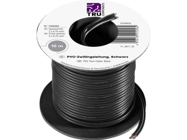 TRU COMPONENTS 1565082 Tråd 2 x 0,75 mm² Svart 10 m