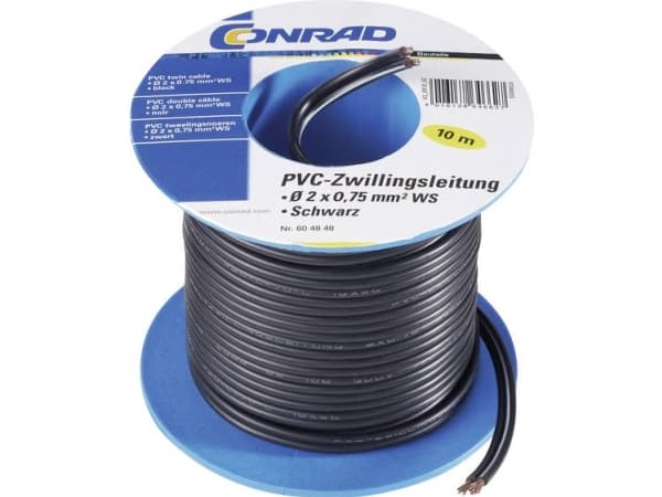 TRU COMPONENTS 1565082 Tråd 2 x 0,75 mm² Svart 10 m