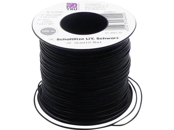 TRU COMPONENTS 1570948 Wire LiY 1 x 0,22 mm² Svart 100 m