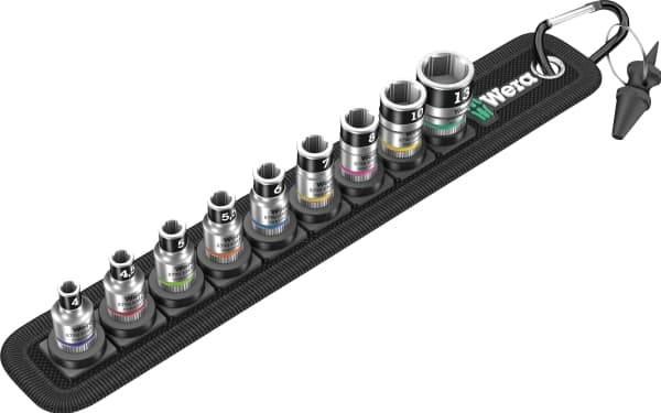 Wera Belt A 1, Støpselsett, 1/4", Metrisk, 9 hoder, 4,4.5,5,5.5,6,7,8,10,13 mm, 1/4"