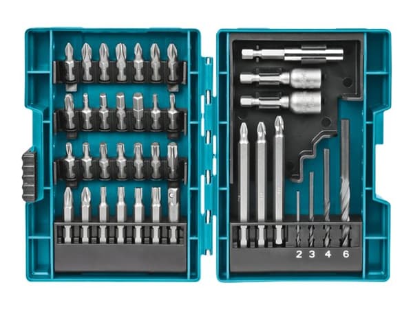 Makita - Skruvmejsel-, borr- och hylssats - 38 delar - 6 mm, 8 mm, 10 mm, 4 mm, 3 mm, 2 mm - torx, phillips, pozidriv, hex - längd: 50 mm, 25 mm, 90