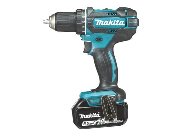 Makita DDF482RTJ, Akkuruuvinväännin, Pistoolikahva, 1/2", Musta, Sininen, Ripustinkoukku, 1900 RPM