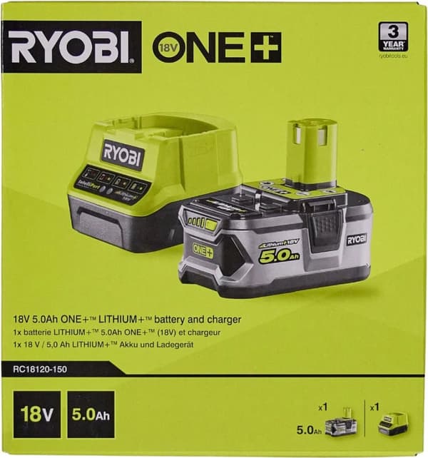 Ryobi ONE+ RC18120-150 - Batterilader + batteri - Li-Ion - 5 Ah - 1 x batteries charging - for One+ LCDI18022, OCS1830, OLP1832, R18, RCD18, RCD1802,