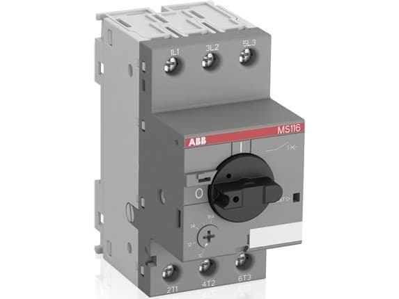 ABB:n käsikäyttöinen moottorinsuoja MS116 3-napainen asetusalue 0,63-1,0A 400VAC:ssa 50 kA Ruuviliitin