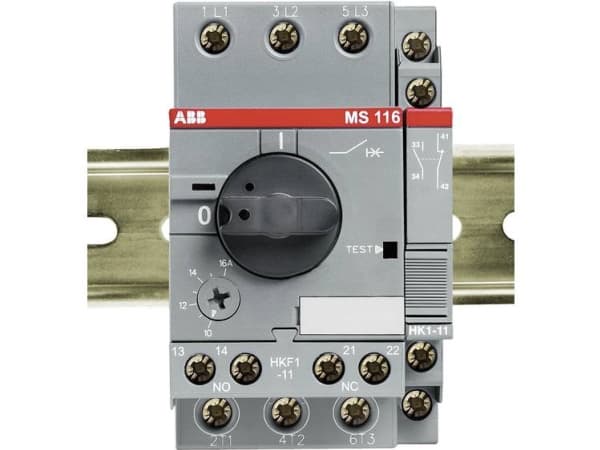 ABB Manuell motorskydd MS116 3-poligt inställningsområde 4,00-6,30A vid 400VAC 50 kA Skruvterminal