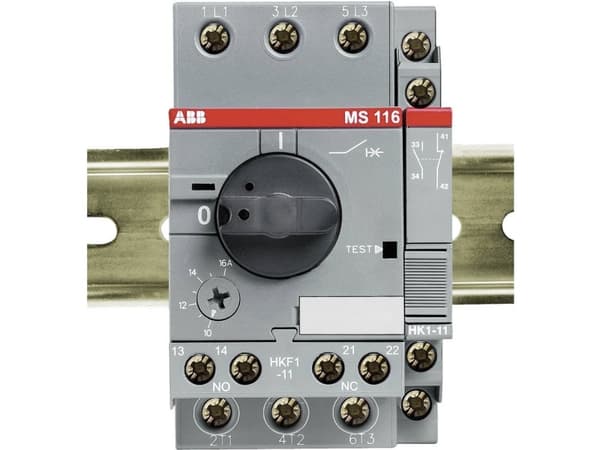 ABB Manuell motorskydd MS116 3-poligt inställningsområde 4,00-6,30A vid 400VAC 50 kA Skruvterminal