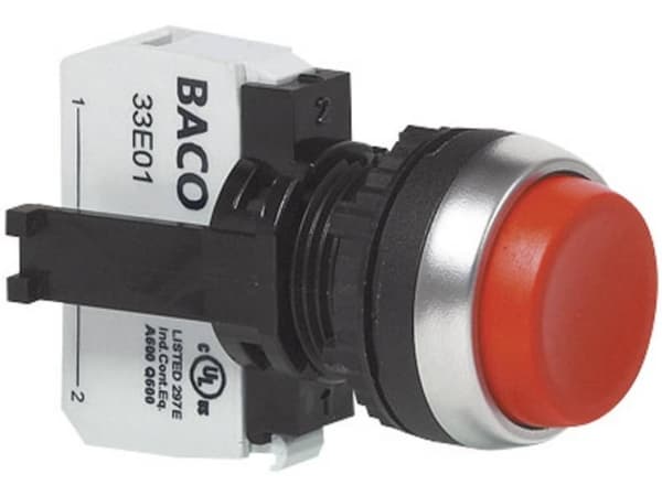 BACO L21AB01A Trykknap Frontring muovi, Forkromet Rød 1 stk