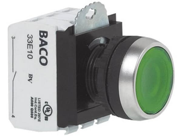 BACO BAL21AH10L L21AH10L Trykknap Frontring muovi, Forkromet Rød 1 stk