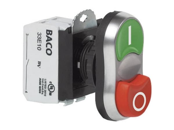 BACO L61QB21A Dubbel tryckknapp Frontring plast, förkromad Grön, röd 1 st