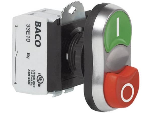 BACO L61QB21A Dubbel tryckknapp Frontring plast, förkromad Grön, röd 1 st