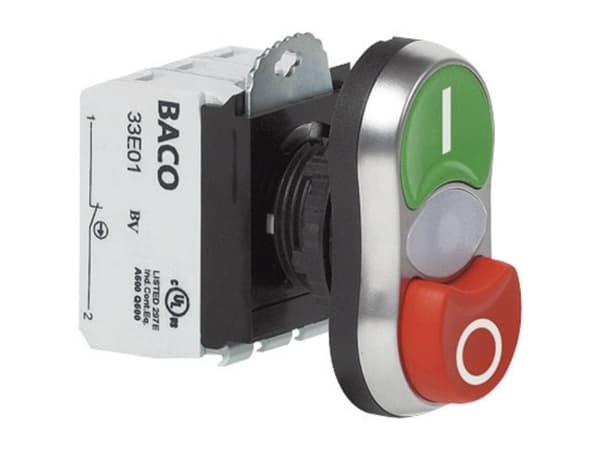 BACO L61QK21H Dubbel tryckknapp Frontring plast, förkromad Grön, röd 1 st