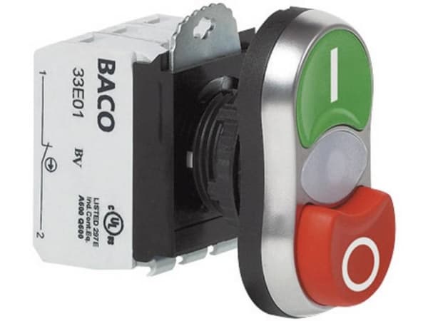 BACO L61QK21H Dubbel tryckknapp Frontring plast, förkromad Grön, röd 1 st