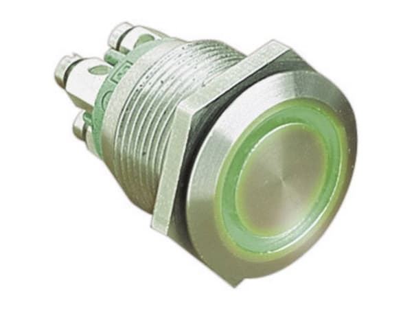 Bulgin MPI002/TERM/GN MPI002/TERM/GN Hærværkssikret trykknap 24 V/DC 0.05 A 1 x Off/(On) Tastende Grøn (Ø x L) 22 mm x 31 mm IP66 1 stk