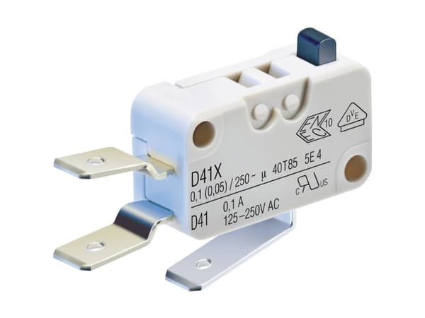 ZF Miniaturekontakt D4 250 V/AC D459-V3AA 1 omskifter Stiktilslutning 6,3 x 0,8 mm, Dog Leg