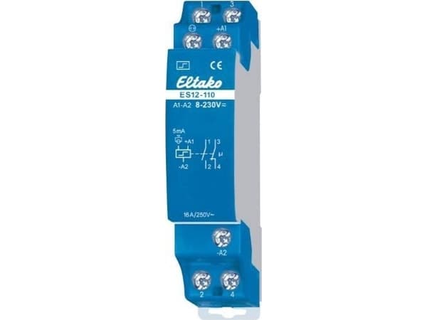 ELTAKO Kiprelæ, cental styring1 slutte + 1 bryde, 16A, 12-230V AC/DCdin-skinne, bredde 18 mm