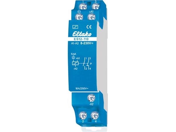 ELTAKO Kiprelæ, cental styring1 slutte + 1 bryde, 16A, 12-230V AC/DCdin-skinne, bredde 18 mm