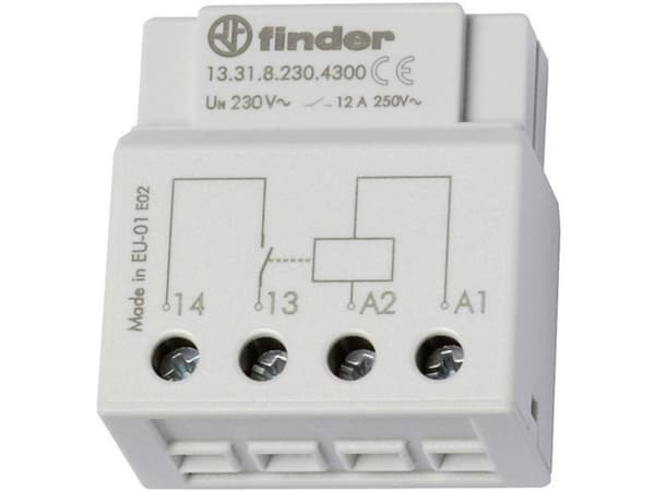 Finder 13.31.8.230.4300, Relä med multispänning, Vit, Metall, Plast, 1000 mW, 230 V