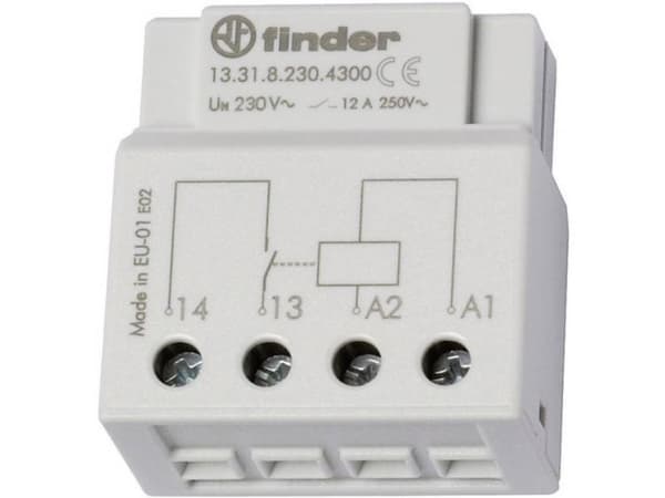 Finder 13.31.8.230.4300, Relä med multispänning, Vit, Metall, Plast, 1000 mW, 230 V