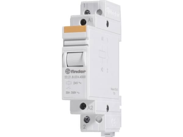 Finder 222390124000PAS Asennuskontaktori, 12 V DC, 1 NO-kosketin, 1 NC-kosketin, 20 A, kontaktimateriaali: AgSnO2