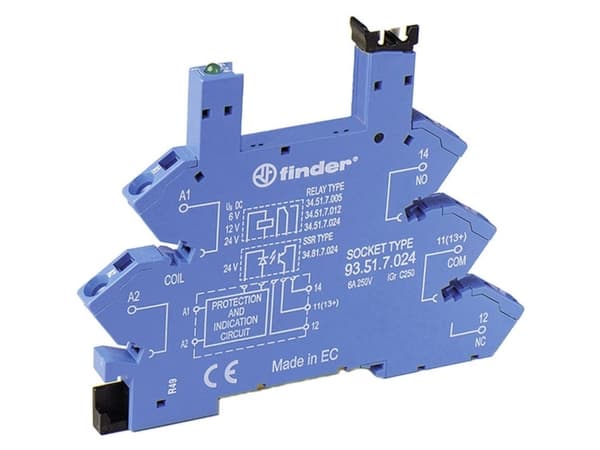 Finder 93.51.7.024 Reläuttag Passar till serien: Phoenix Contact Serie EMD-SL Finder 34.51, Finder 34.81 (L x B x H) 93,6 x 6,2 x 76 mm 1 st