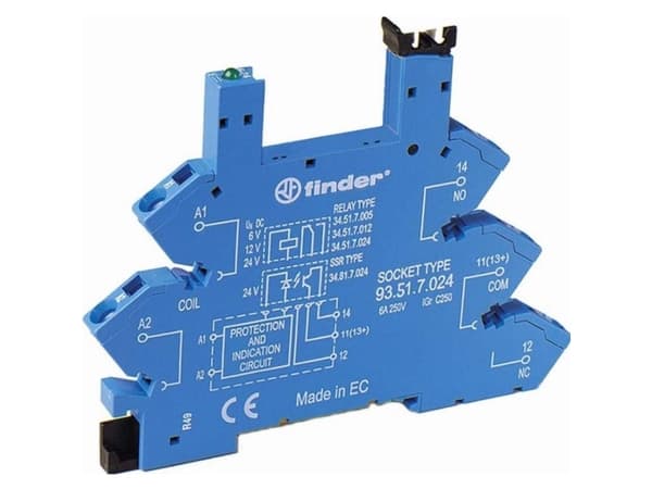 Finder 93.51.7.024 Reläuttag Passar till serien: Phoenix Contact Serie EMD-SL Finder 34.51, Finder 34.81 (L x B x H) 93,6 x 6,2 x 76 mm 1 st