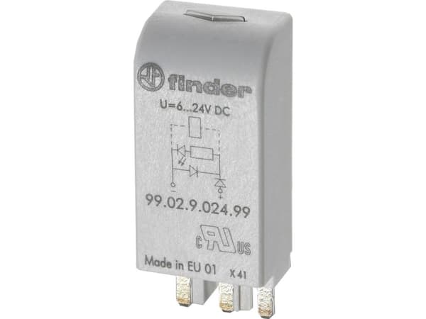 Finder Pistokemoduuli LED:llä, Vapaakäyntidiodilla 99.02.9.024.99 Valon väri: Vihreä Sopii seuraaviin malleihin: Finder 90.02, Finder 90.03, Finder 9