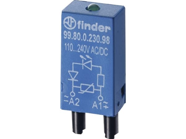Finder Pistokemoduuli LED:llä, varistorilla 99.80.0.230.98 Valon väri: Vihreä Sopii malliin: Finder 84.84.2, Finder 94.54.1, Finder 94.82.3, Finder 9