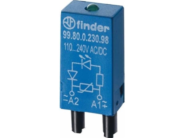 Finder Pistokemoduuli LED:llä, varistorilla 99.80.0.230.98 Valon väri: Vihreä Sopii malliin: Finder 84.84.2, Finder 94.54.1, Finder 94.82.3, Finder 9