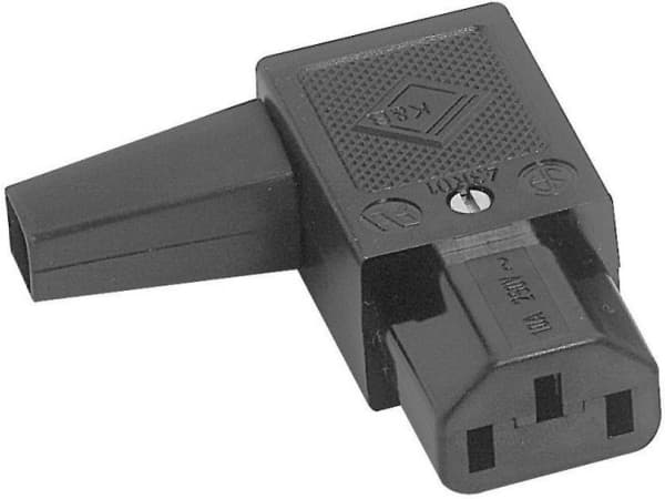 K &amp; B 43R011211 IEC-liitin 43R-sarja (verkkoliitin) 43R Liitäntä, kulmikas Nappien kokonaismäärä: 2 + PE 10 A Musta 1 kpl