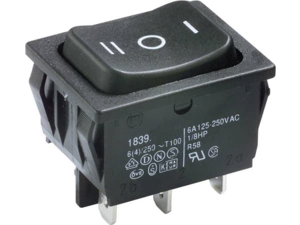 Marquardt 1839.1507 Vippekontakt 1839.1507 250 V/AC 6 A 2 x On/Off/On IP40 Klikkende/0/Klikkende 1 stk