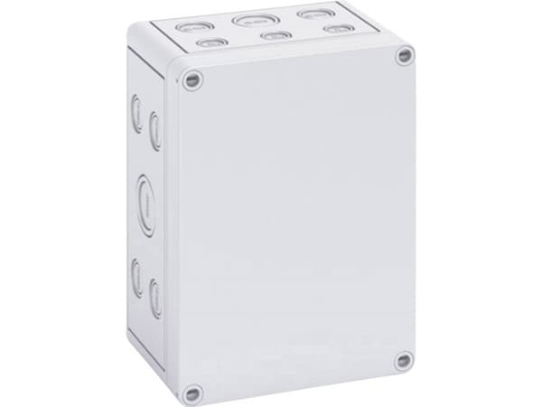 Montagekasse TK PS, polystyrol, HxBxD 180 x 130 x 90 mm, RAL7035, grå låg, lav bund, IP66, tom, halogenfri, med udslagsblank.