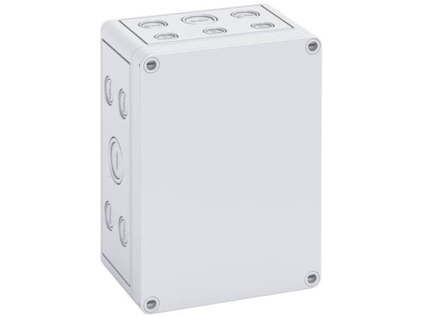 Montagekasse TK PS, polystyrol, HxBxD 180 x 130 x 90 mm, RAL7035, grå låg, lav bund, IP66, tom, halogenfri, med udslagsblank.