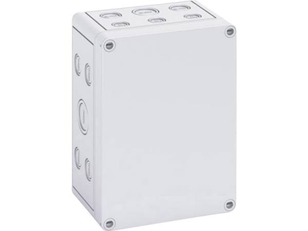 Montagekasse TK PS, polystyrol, HxBxD 180 x 130 x 90 mm, RAL7035, grå låg, lav bund, IP66, tom, halogenfri, med udslagsblank.
