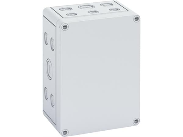 Montagekasse TK PS, polystyrol, HxBxD 180 x 130 x 90 mm, RAL7035, grå låg, lav bund, IP66, tom, halogenfri, med udslagsblank.