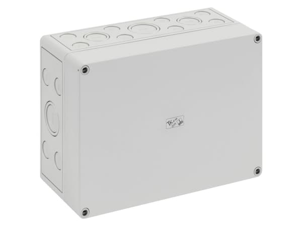 Montagekasse TK PS, polystyrol, HxBxD 254 x 180 x 111 mm, RAL7035 med grå låg, IP66, tom, halogenfri, med udslagsblanketter
