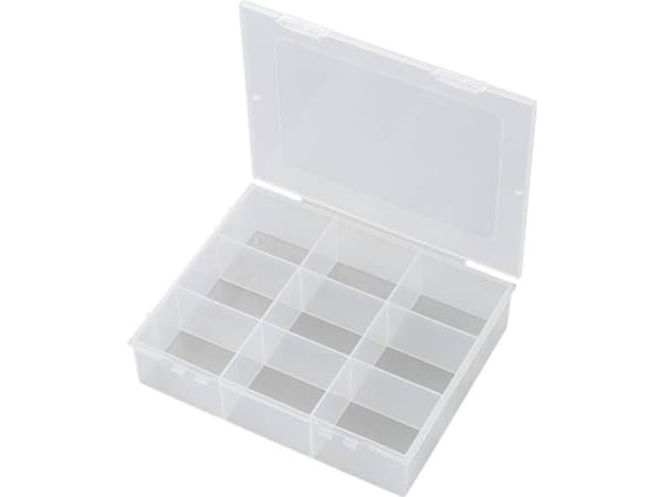 TRU COMPONENTS E-112-1 Sortimentskasse (L x B x K) 190 x 145 x 42 mm Antal fag: 9 Fast underopdeling 1 stk