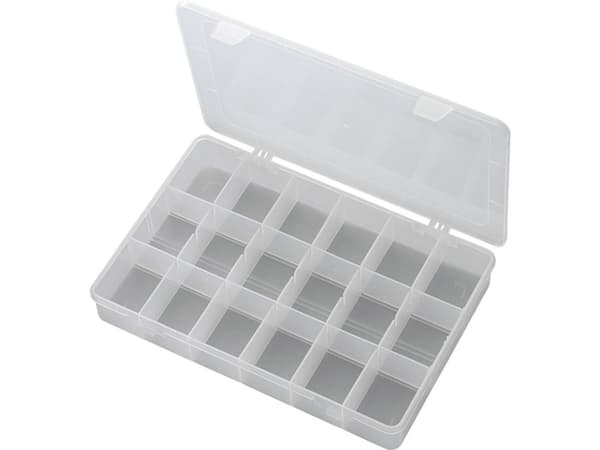 TRU COMPONENTS PP18-01 Sortimentskasse (L x B x H) 278 x 192 x 43 mm Antal fag: 18 Fast underopdeling Indhold 1 stk