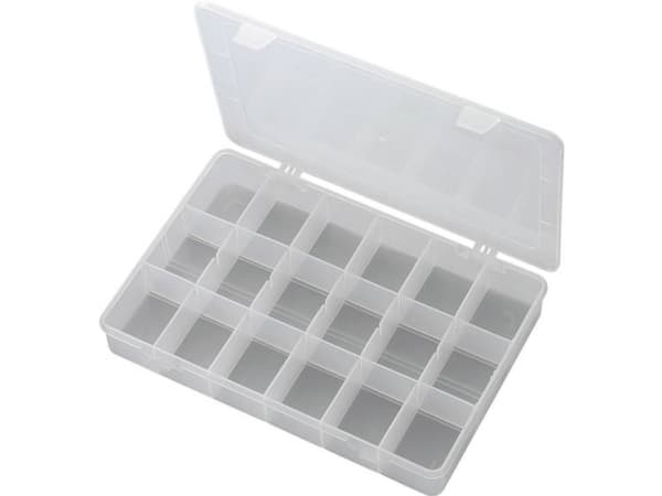 TRU COMPONENTS PP18-01 Sortimentskasse (L x B x H) 278 x 192 x 43 mm Antal fag: 18 Fast underopdeling Indhold 1 stk