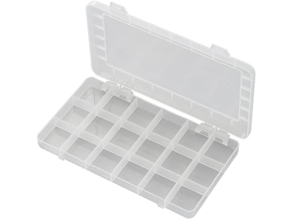 TRU COMPONENTS PP18-01 Sortimentskasse (L x B x H) 195 x 100 x 13 mm Antal fag: 18 Fast underopdeling Indhold 1 stk