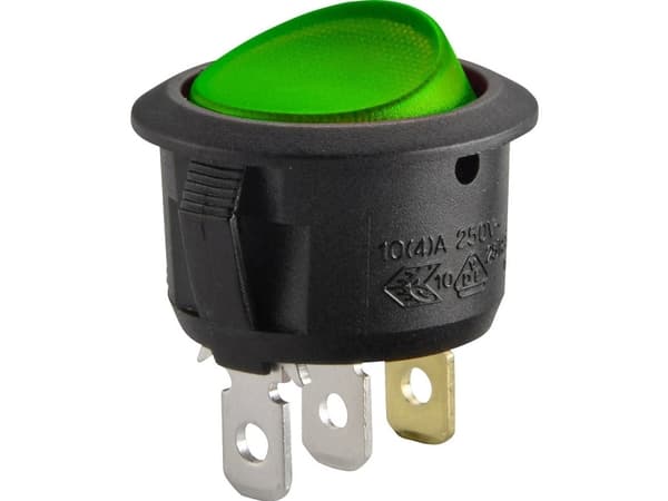 TRU COMPONENTS TC-R13-208B-02 Vippekontakt 12 V/DC 20 A 1 x Off/On Lysfarve: Grøn Klikkende 1 stk