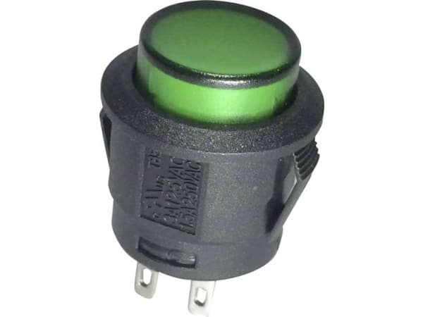 TRU COMPONENTS TC-R13-527AL-02GN Tryckknapp 250 V/AC 6 A 1 x Av/(På) Beröring Grön 1 st