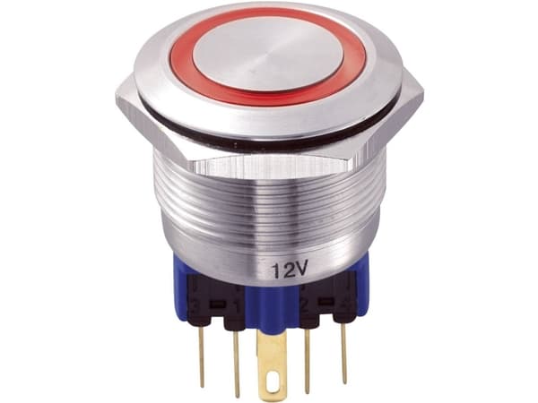 TRU COMPONENTS GQ22-11E/R/12V Kiinteä painonappi 250 V/AC 5 A 1 x On/(On) IP65 Kosketus 1 kpl